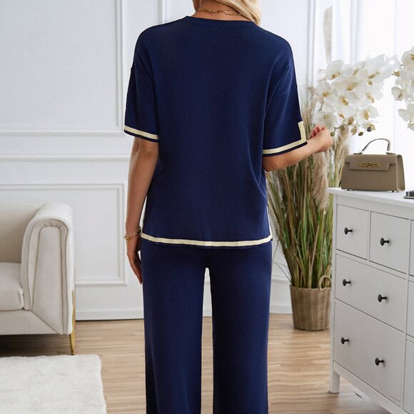 Minimalist Knit Loungewear Top & Wide Leg Pant Set - Picture 6 of 6